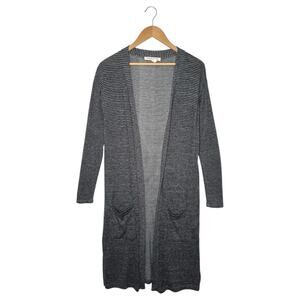New Aeropostale Womens S Duster Striped Open Front Long Line Cardigan Gray